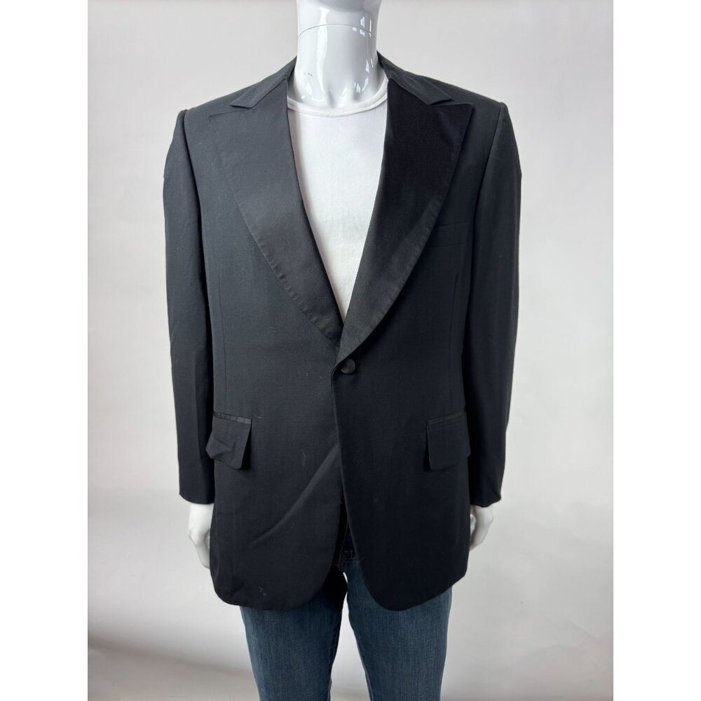 Vintage 1970s Lord West Black Tuxedo Jacket 42R With Satin Peak Lapels